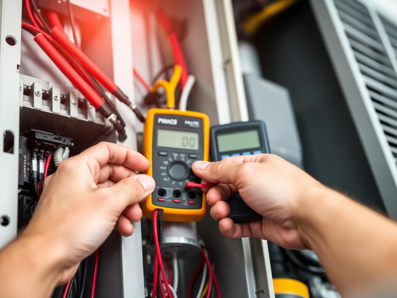 HVAC technician checking electrical connections